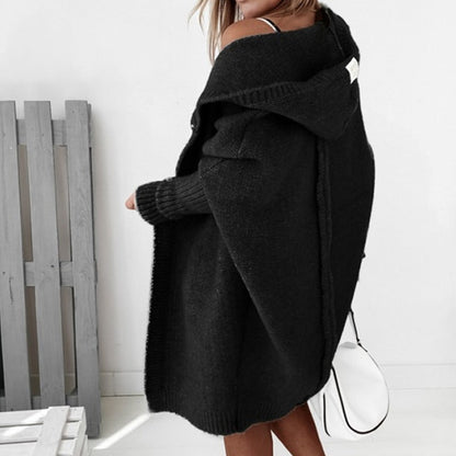 Women's Cozy Hooded Oversized Knit Cardigan – Stylish Fall Layering Essential