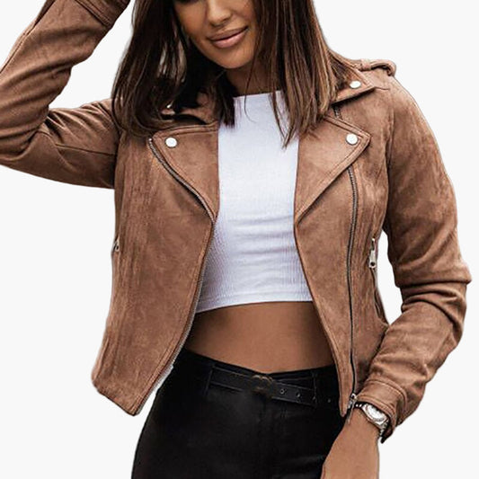 Women's Classic Biker Style Faux Leather Jacket - Modern Everyday Fashion