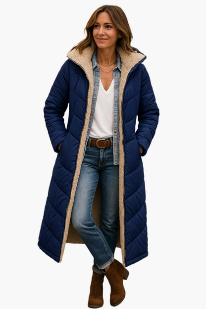 Women's Long Winter Coat with Hood and Teddy Lining – Versatile Stylish Outerwear