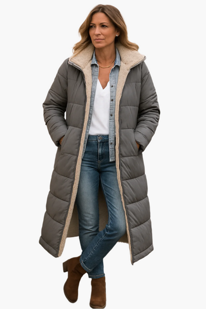Women's Long Winter Coat with Hood and Teddy Lining – Versatile Stylish Outerwear