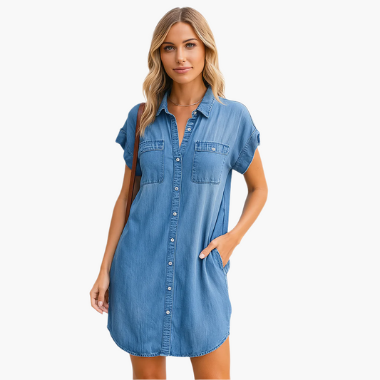 Women's Casual Denim Shirt Dress – Relaxed Fit, Everyday Style