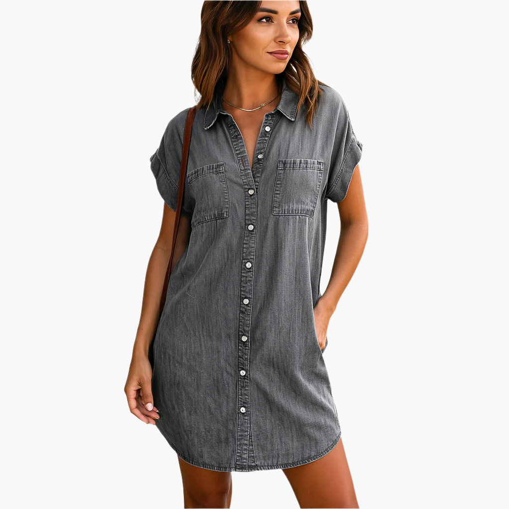 Women's Casual Denim Shirt Dress – Relaxed Fit, Everyday Style