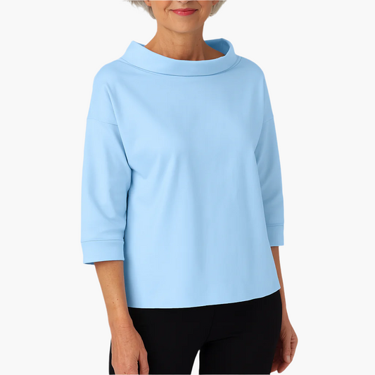 Women's Elegant High Collar 3/4 Sleeve Top – Versatile Everyday & Formal Blouse