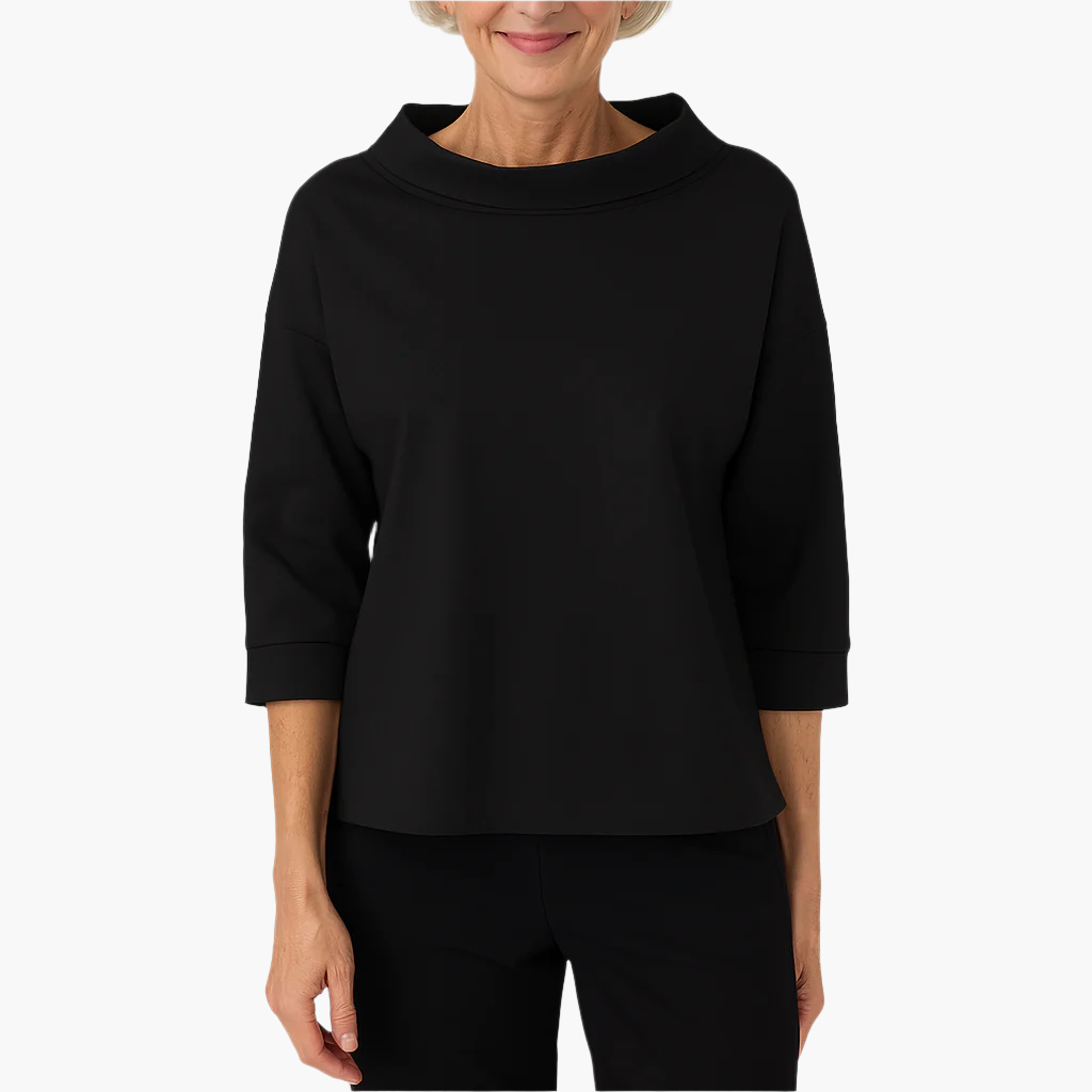 Women's Elegant High Collar 3/4 Sleeve Top – Versatile Everyday & Formal Blouse