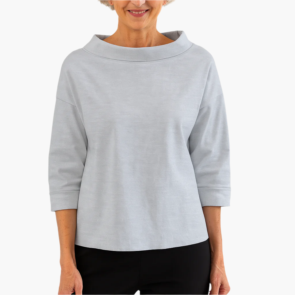 Women's Elegant High Collar 3/4 Sleeve Top – Versatile Everyday & Formal Blouse