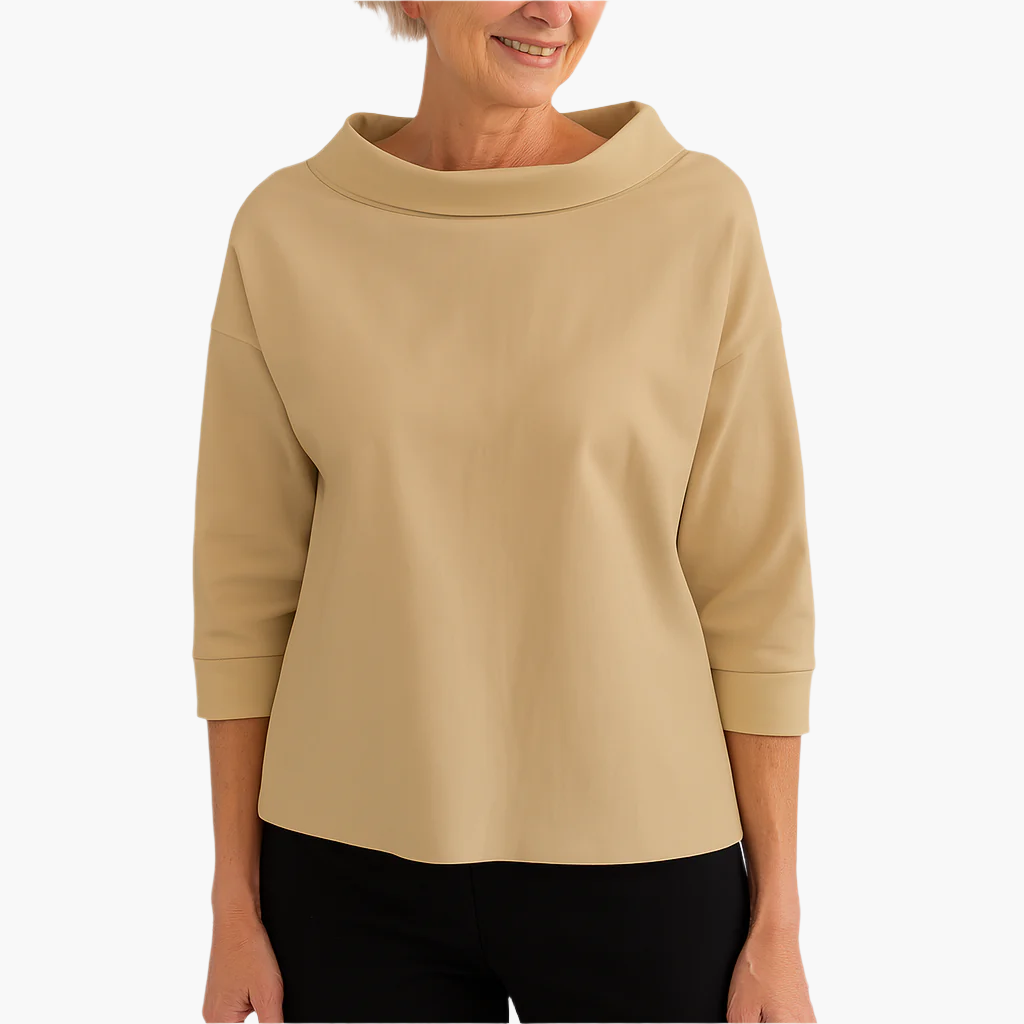 Women's Elegant High Collar 3/4 Sleeve Top – Versatile Everyday & Formal Blouse