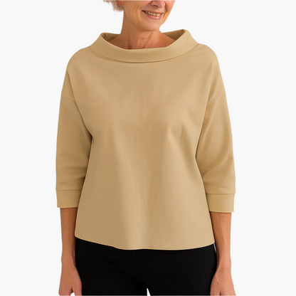Women's Elegant High Collar 3/4 Sleeve Top – Versatile Everyday & Formal Blouse