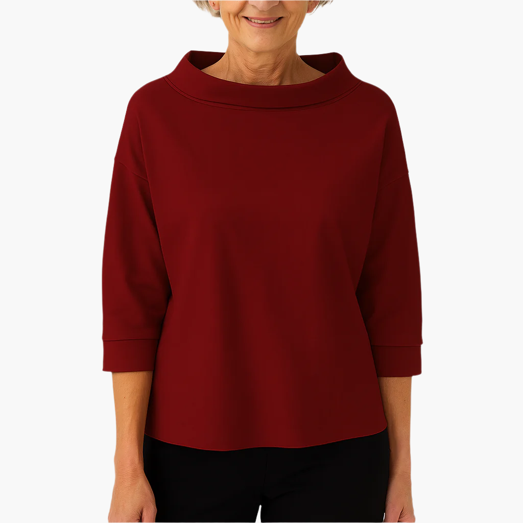 Women's Elegant High Collar 3/4 Sleeve Top – Versatile Everyday & Formal Blouse