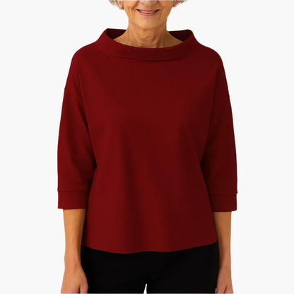 Women's Elegant High Collar 3/4 Sleeve Top – Versatile Everyday & Formal Blouse