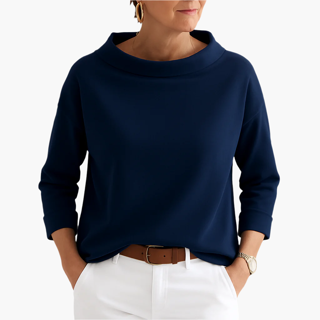Women's Elegant High Collar 3/4 Sleeve Top – Versatile Everyday & Formal Blouse