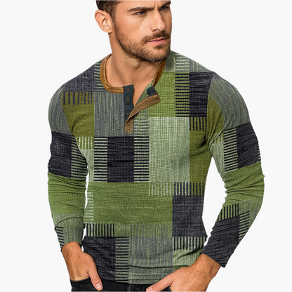 Men's Patchwork Casual Henley Sweater - Stylish Autumn & Winter Knit Pullover