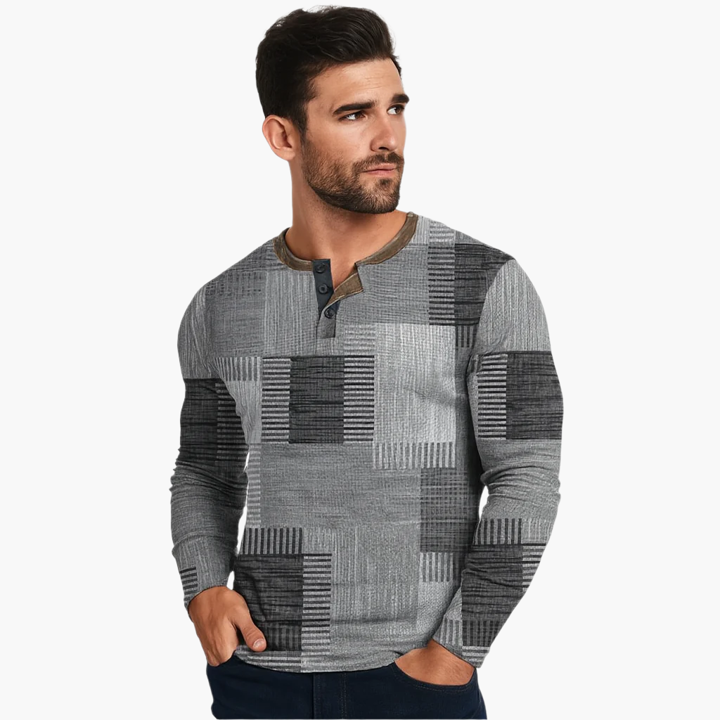 Men's Patchwork Casual Henley Sweater - Stylish Autumn & Winter Knit Pullover