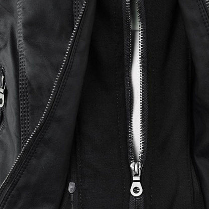 Women's Hooded Vegan Leather Jacket – Stylish Weatherproof Moto Design for Everyday Wear