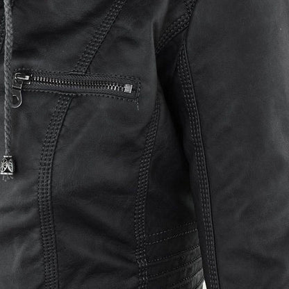 Women's Autumn Vegan Leather Hooded Jacket with Zipper – Stylish and Functional Outerwear