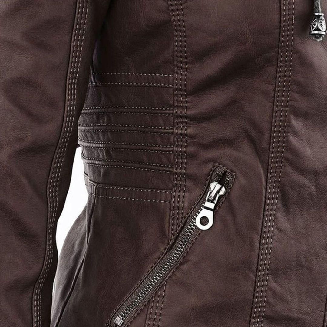 Women's Autumn Vegan Leather Hooded Jacket with Zipper – Stylish and Functional Outerwear