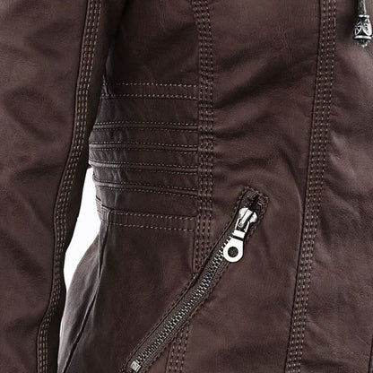Women's Hooded Vegan Leather Jacket – Stylish Weatherproof Moto Design for Everyday Wear
