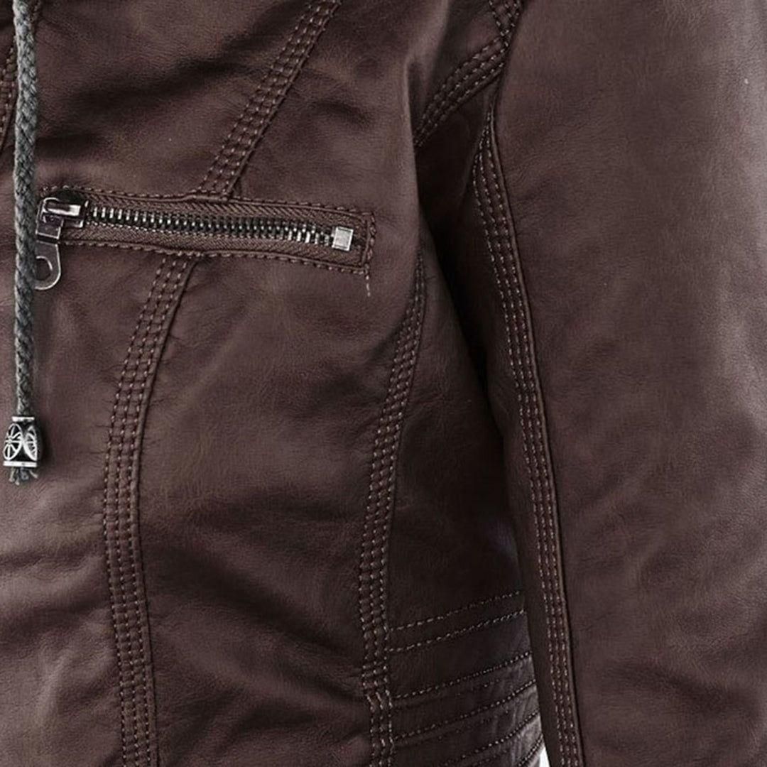 Women's Autumn Vegan Leather Hooded Jacket with Zipper – Stylish and Functional Outerwear