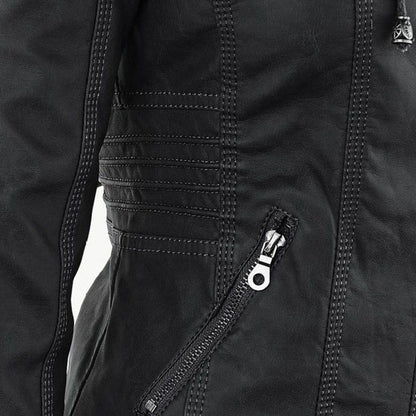 Women's Autumn Vegan Leather Hooded Jacket with Zipper – Stylish and Functional Outerwear