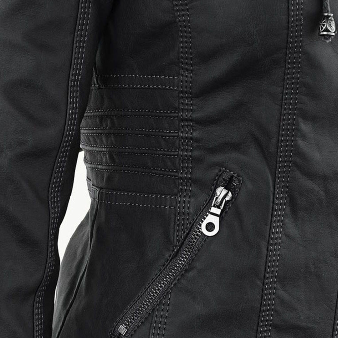 Women's Hooded Vegan Leather Jacket – Stylish Weatherproof Moto Design for Everyday Wear