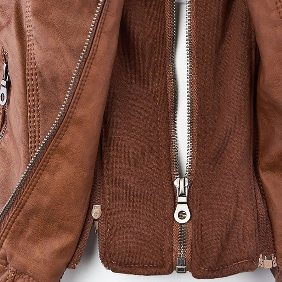 Women's Hooded Vegan Leather Jacket – Stylish Weatherproof Moto Design for Everyday Wear