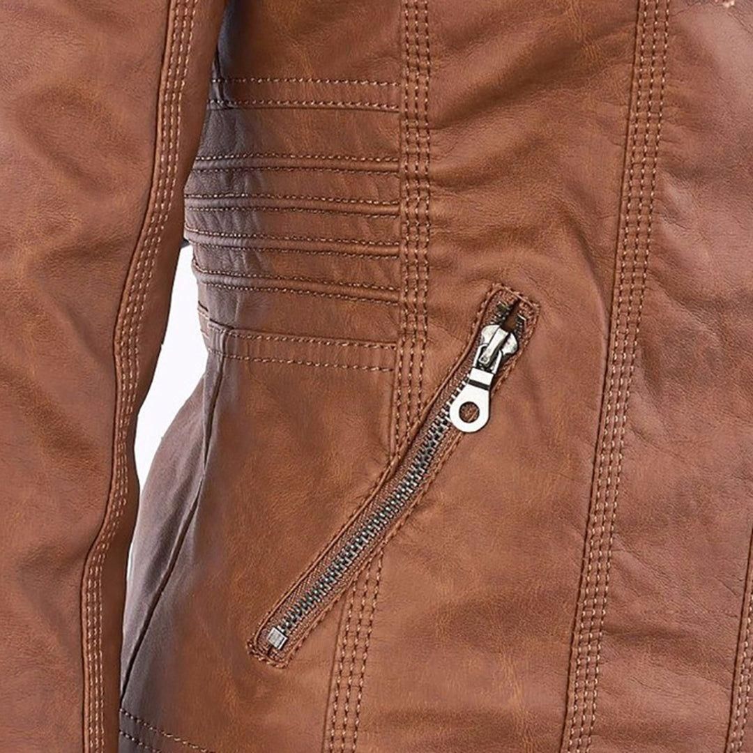 Women's Autumn Vegan Leather Hooded Jacket with Zipper – Stylish and Functional Outerwear