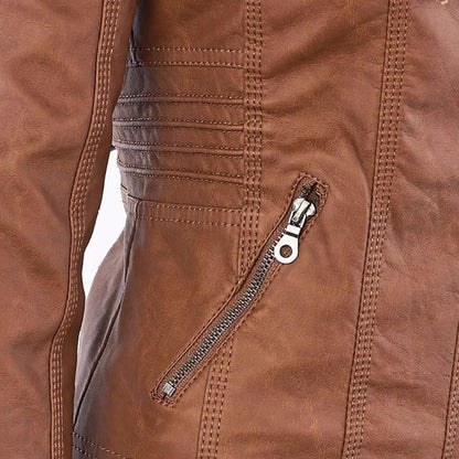 Women's Autumn Vegan Leather Hooded Jacket with Zipper – Stylish and Functional Outerwear