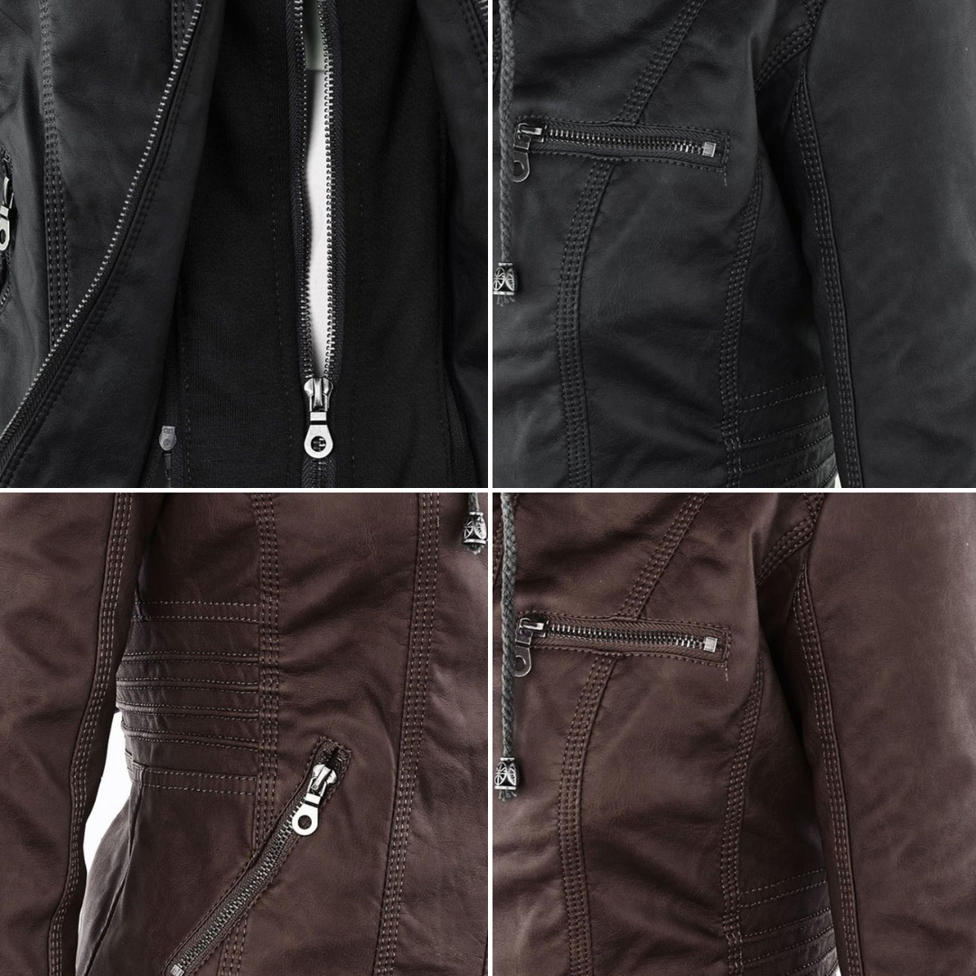 Women's Autumn Vegan Leather Hooded Jacket with Zipper – Stylish and Functional Outerwear