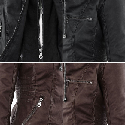 Women's Autumn Vegan Leather Hooded Jacket with Zipper – Stylish and Functional Outerwear