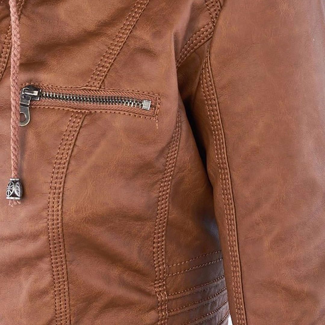 Women's Autumn Vegan Leather Hooded Jacket with Zipper – Stylish and Functional Outerwear