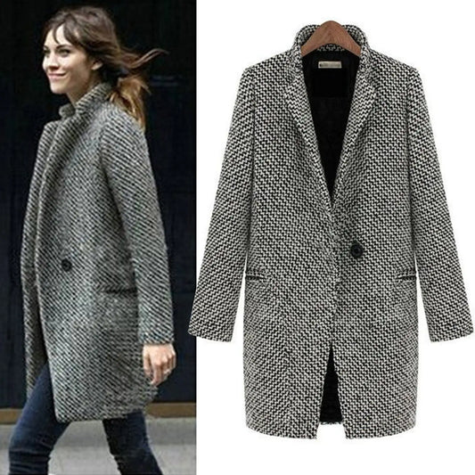 Women's Classic Wool Blend Winter Coat – Elegant Single Button Overcoat for Everyday & Events