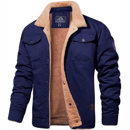 Men's Vintage Winter Bomber Jacket – Classic Warm Sherpa-Lined Casual Outerwear