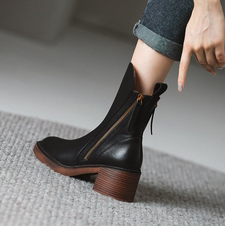 Women's High-Heel Leather Ankle Boots for Sophisticated Everyday Style