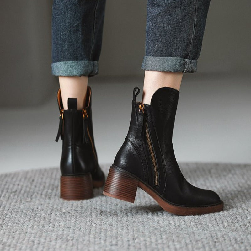 Women's High-Heel Leather Ankle Boots for Sophisticated Everyday Style