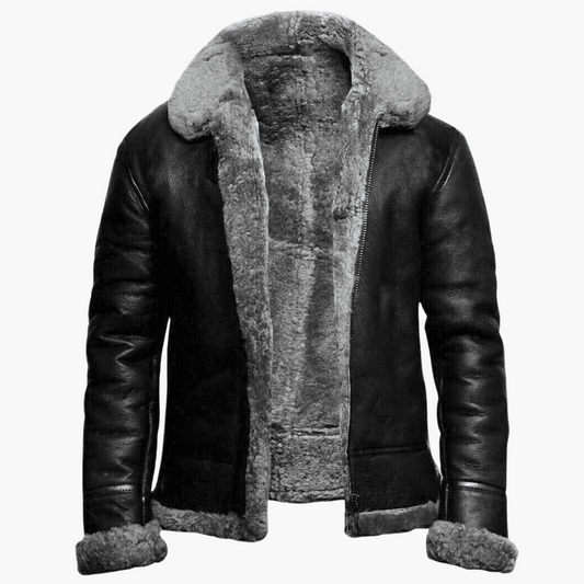 Men's Classic Shearling-Lined Winter Leather Jacket - Stylish, Warm & Durable Outerwear