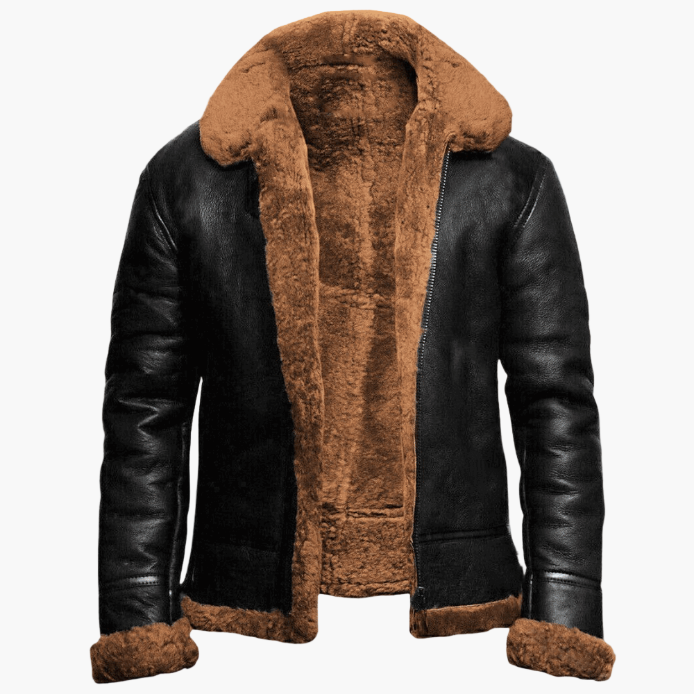Men's Classic Shearling-Lined Winter Leather Jacket - Stylish, Warm & Durable Outerwear