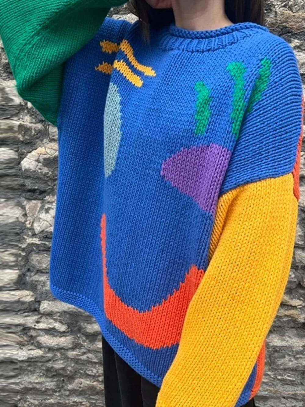 Women's Smiley Face Oversized Knit Jumper – Playful Casual Sweater for Everyday Comfort