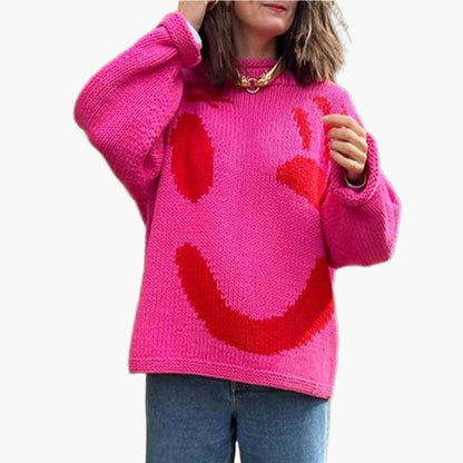 Women's Smiley Face Oversized Knit Jumper – Playful Casual Sweater for Everyday Comfort
