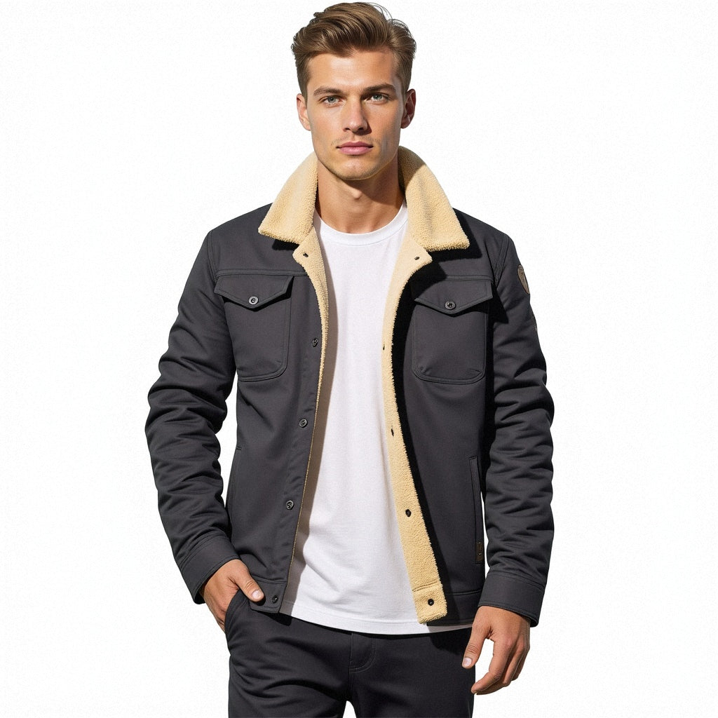 Men's Vintage Winter Bomber Jacket – Classic Warm Sherpa-Lined Casual Outerwear
