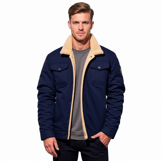 Men's Vintage Winter Bomber Jacket – Classic Warm Sherpa-Lined Casual Outerwear