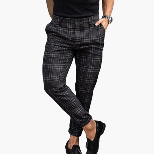 Men's Stretchy Checkered Chino Pants – Modern Slim Fit Business Casual Trousers