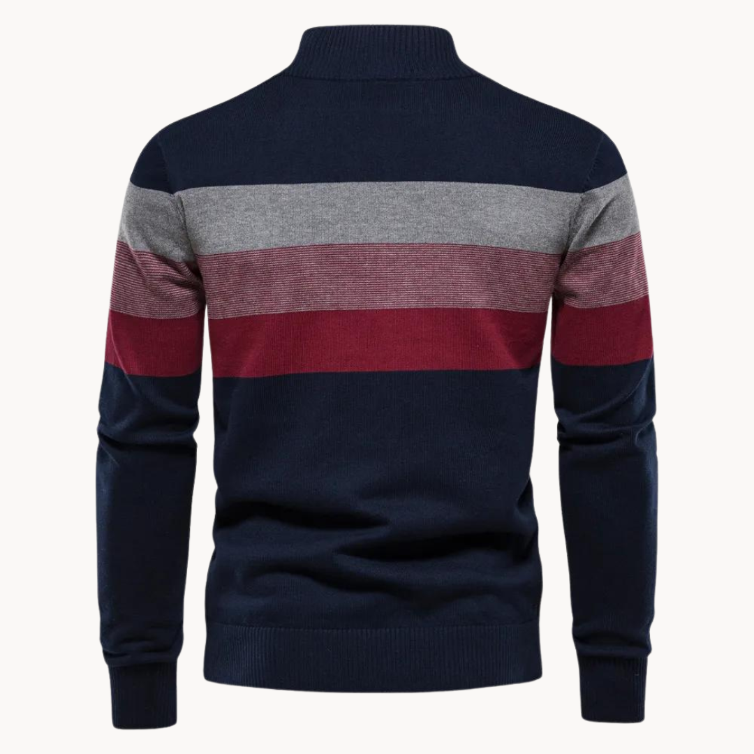Men's Classic Quarter-Zip Striped Knit Sweater – Modern Casual Business Pullover