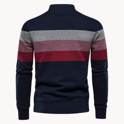 Men's Classic Quarter-Zip Striped Knit Sweater – Modern Casual Business Pullover