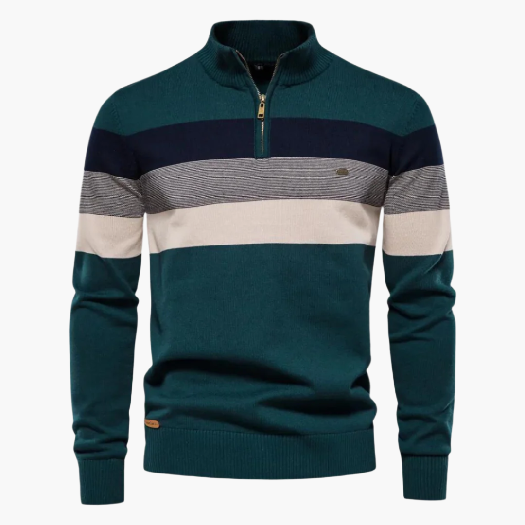 Men's Classic Quarter-Zip Striped Knit Sweater – Modern Casual Business Pullover