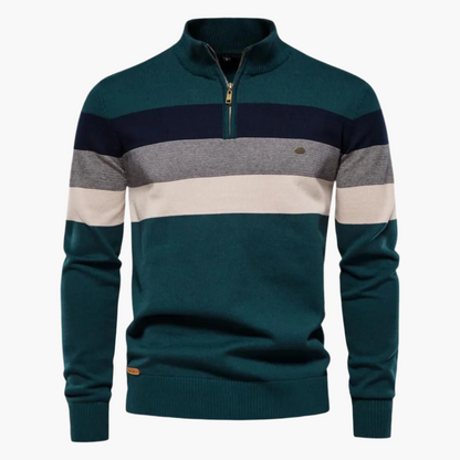 Men's Classic Quarter-Zip Striped Knit Sweater – Modern Casual Business Pullover