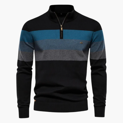 Men's Classic Quarter-Zip Striped Knit Sweater – Modern Casual Business Pullover