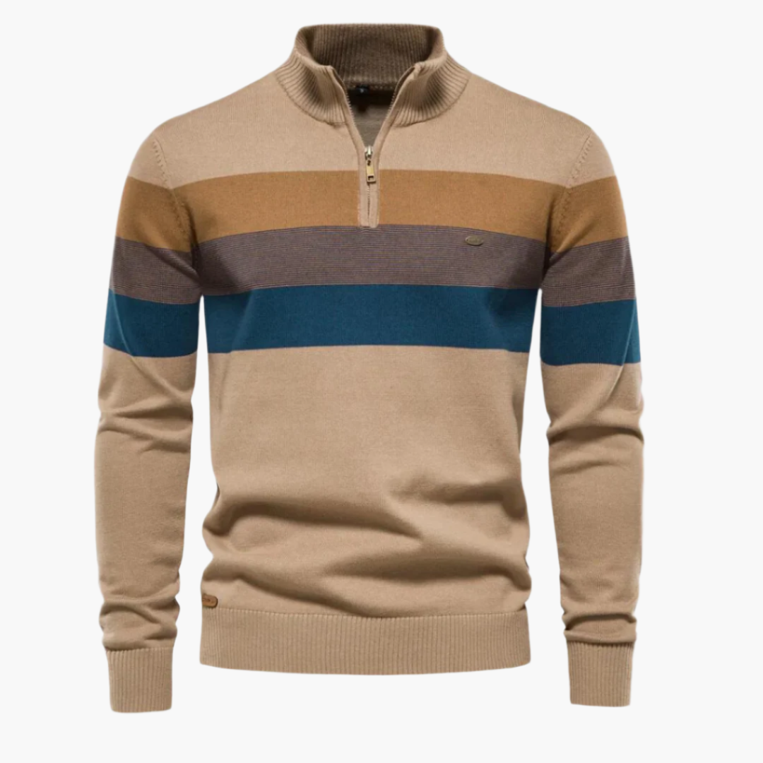 Men's Classic Quarter-Zip Striped Knit Sweater – Modern Casual Business Pullover