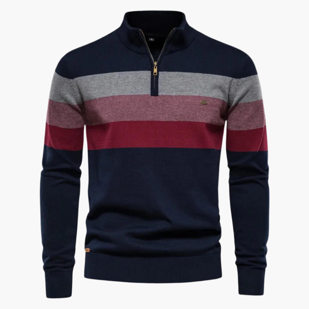 Men's Classic Quarter-Zip Striped Knit Sweater – Modern Casual Business Pullover