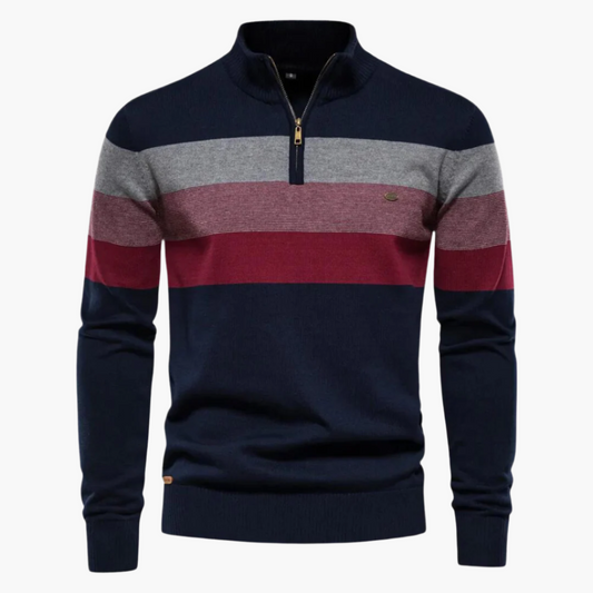 Men's Classic Quarter-Zip Striped Knit Sweater – Modern Casual Business Pullover