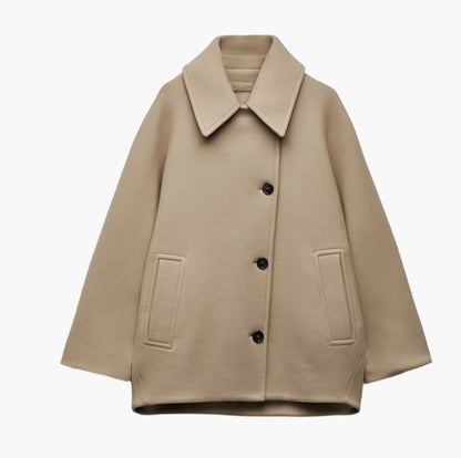 Women's Oversized Vegan Wool Blend Double-Breasted Coat – Boxy Fit, Elegant Street Style, Fall/Winter