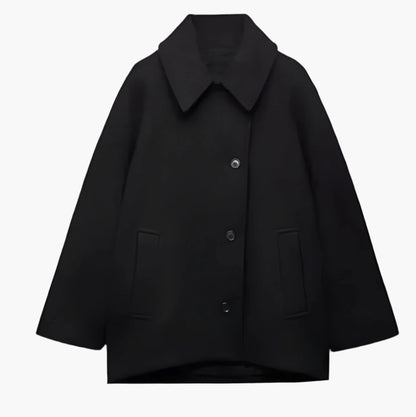 Women's Oversized Vegan Wool Blend Double-Breasted Coat – Boxy Fit, Elegant Street Style, Fall/Winter